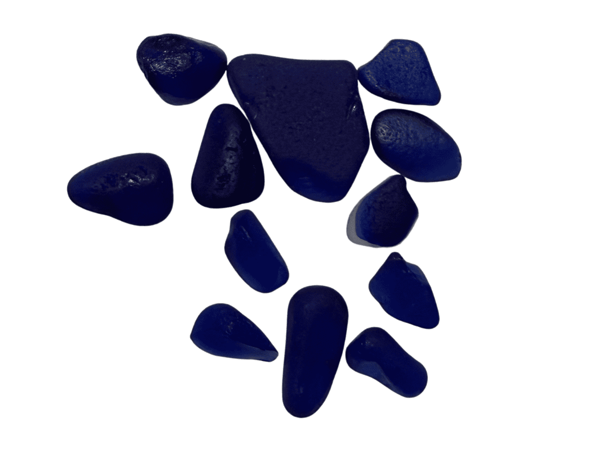Colbat Blue sea glass on white background